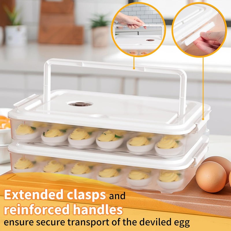 Newness Deviled Egg Containers with Lid, (Set of 2), Plastic Deviled Egg Carrier with Handle for 48 Eggs, Clear Storage Devil Egg Platter, Fridge Portable Egg Tray, Perfect for Picnic and Party - Image 2